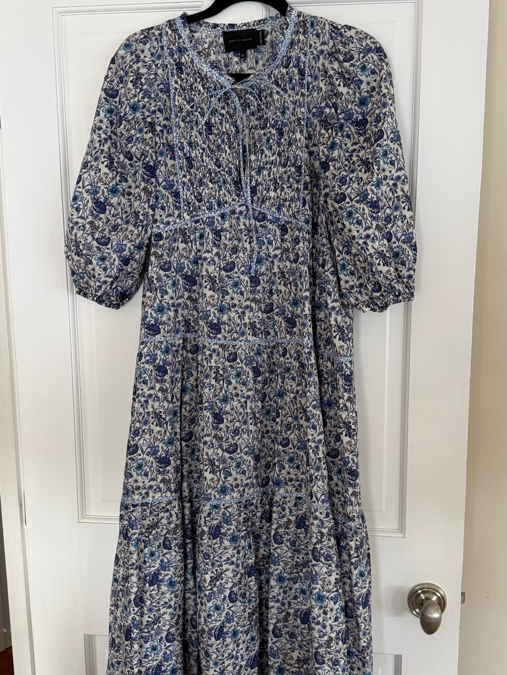 Blue Floral Midi Dress - Women's Lightweight Tiered Dress by Brigitte Herskind